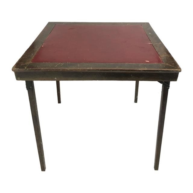 CARD TABLE-Vintage W/Burgundy Inset Center & Wood Base