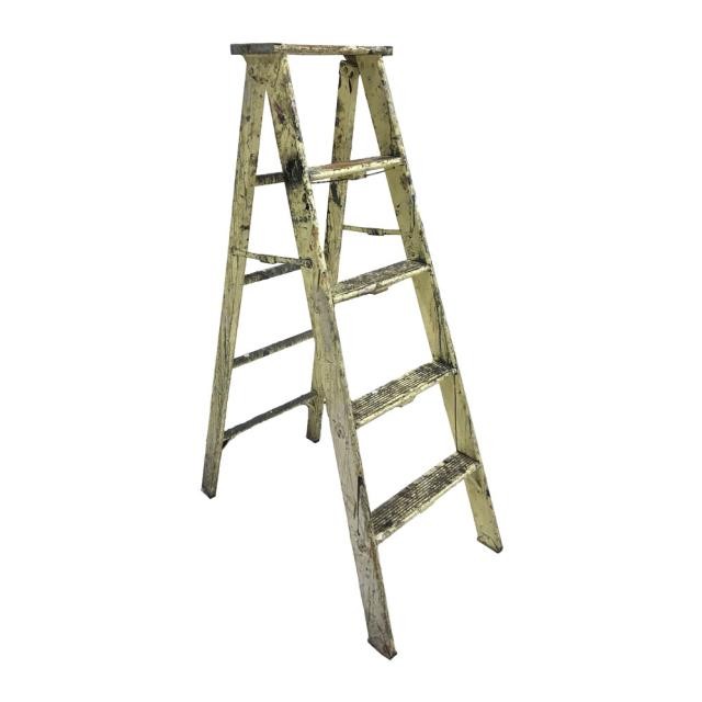 LADDER-Distressed Yellow Wooden A-Frame