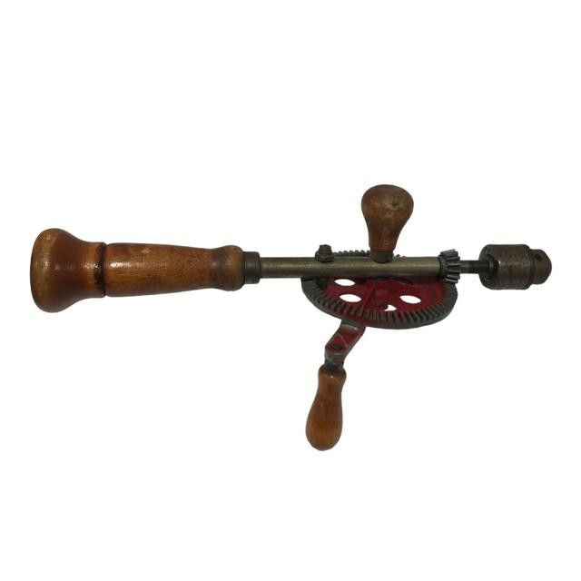 TOOL-Vintage Red Hand Drill w/Wooden Handle