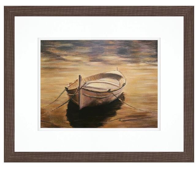 FRAMED PRINT-Solitary Row Boat In Expresso Frame