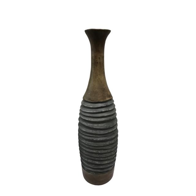 VASE-(26"H)Contemporary Two-Tone Finish & Ridged Accent