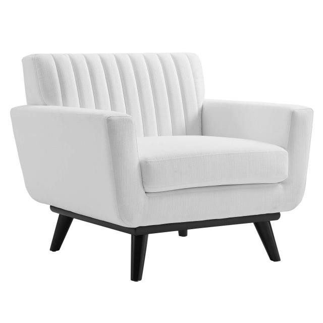 CLUB CHAIR-MCM White Channel Back W/Dark Wood Base