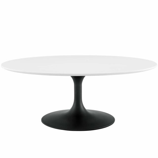 COFFEE TABLE-MCM White Top W/Black Pedestal Base