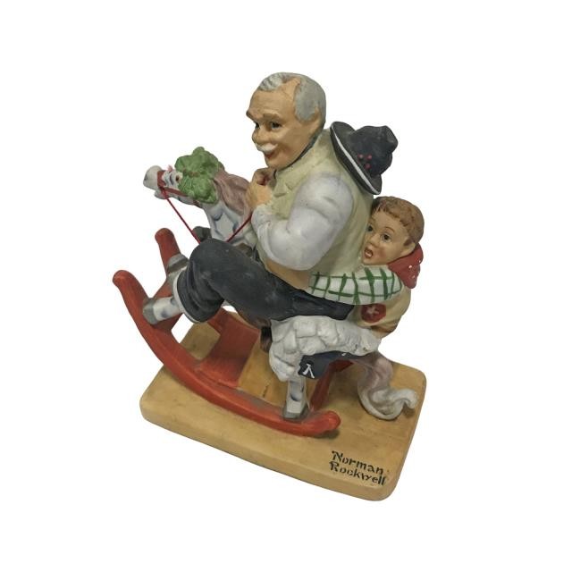 FIGURINE-Norman Rockwell-Grandfather & Grandson on Rocking Horse