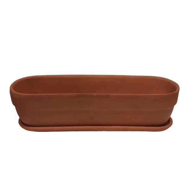 PLANTER-Rectangular Rounded Edge Terra Cotta Planter w/Saucer