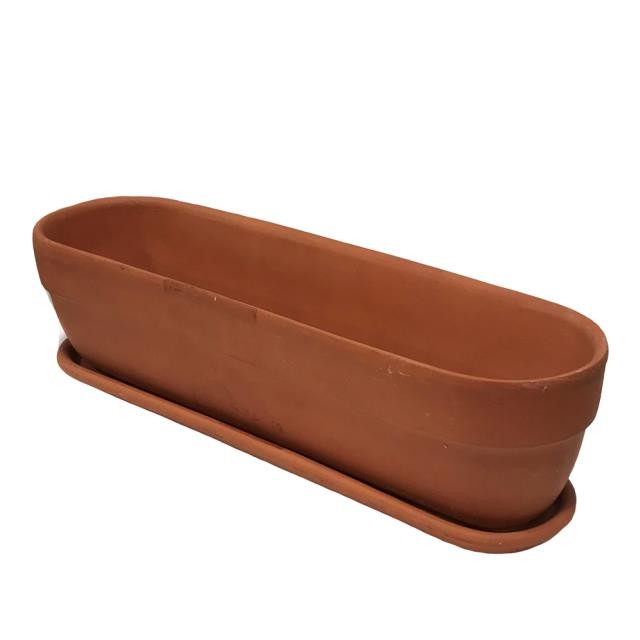 PLANTER-Rectangular Rounded Edge Terra Cotta Planter w/Saucer