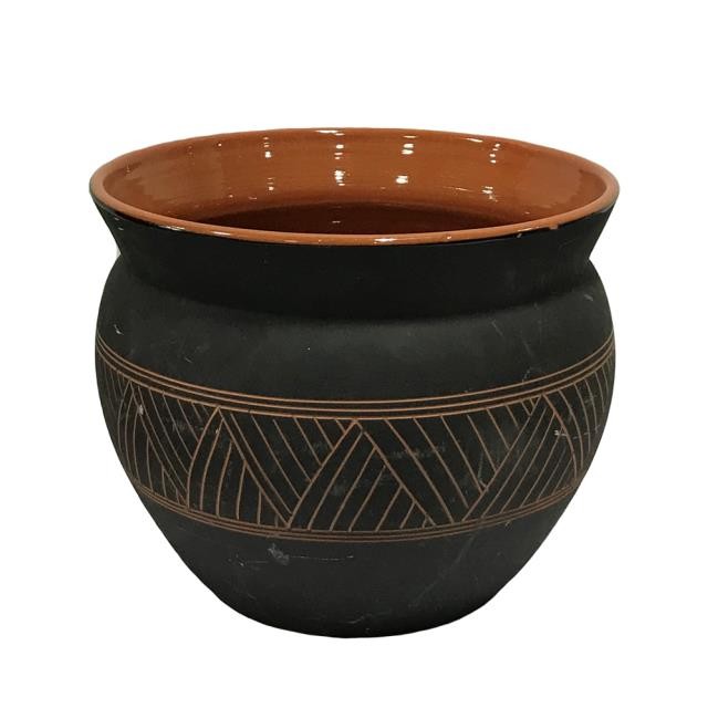 VASE-Black w/Terra Cotta Etched Sides & Glossed Interior