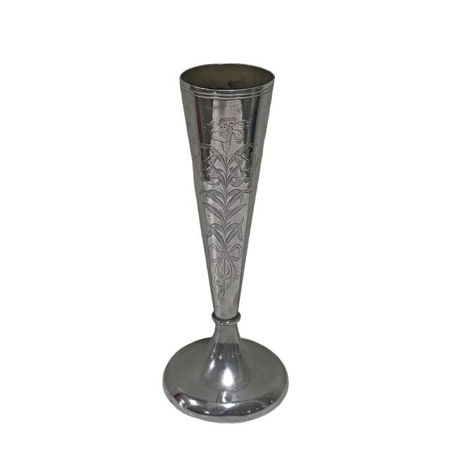 VASE-Silverplated Flute Vase w/Flowers Etched