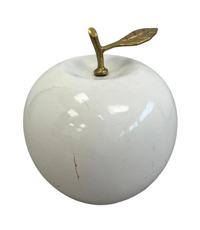 SCULPTURE-Large White Apple w/Gold Leaf