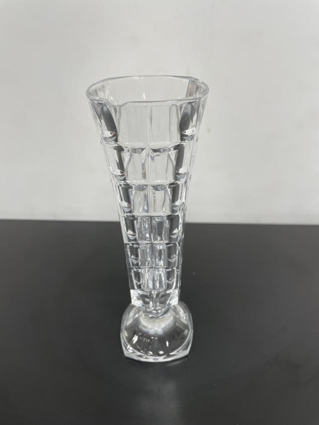 VASE-Cut Glass Basket Weave w/Footed Base