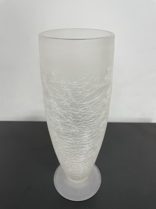 VASE-Crackled Frosted Glass w/Footed Base