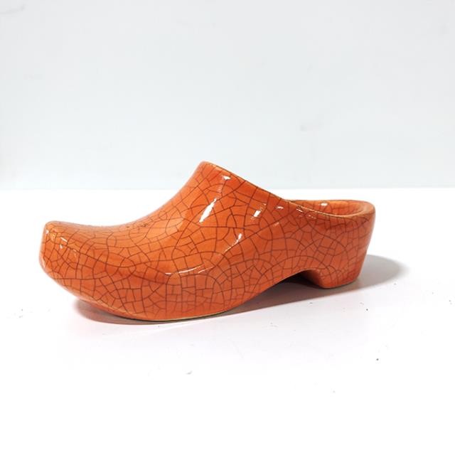 FIGURINE-Orange Ceramic Dutch Shoe