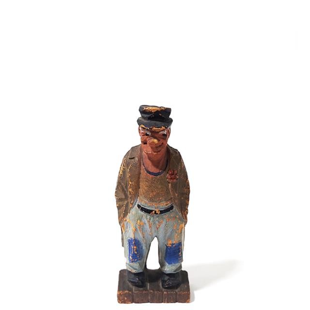 FIGURINE-Distressed Folk Art Wooden Old Man