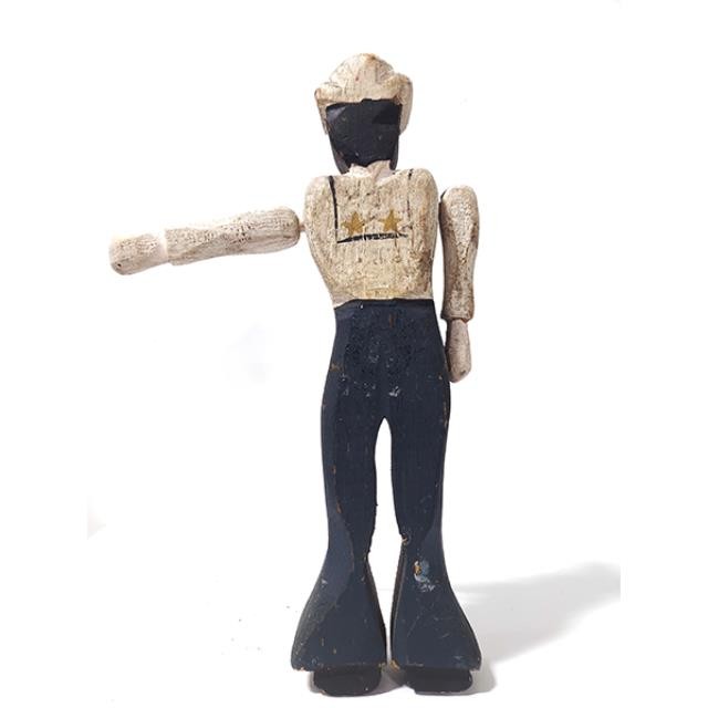 FIGURINE-White/Navy Wooden Sailor w/Extended Arm