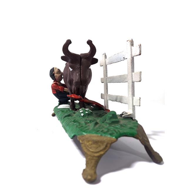 BANK-Antique Cast Iron Farmer Milking/Drinking from Cow