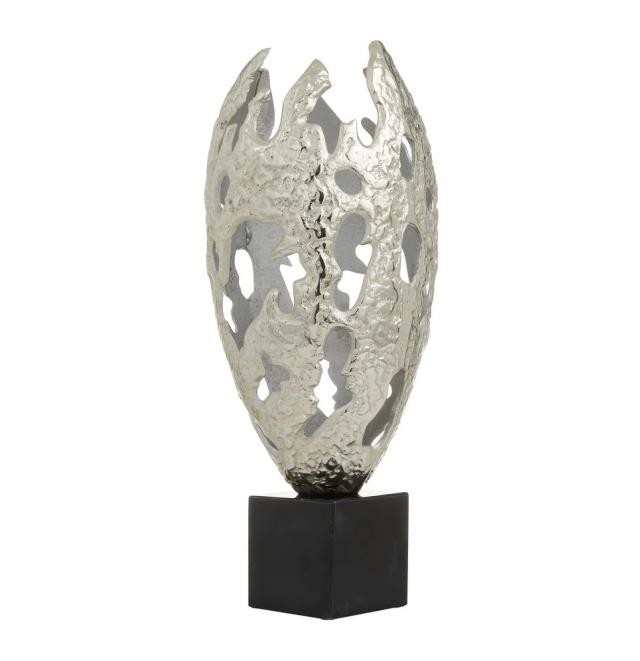 SCULPTURE-Silver "Cracked Egg" W/Black Base