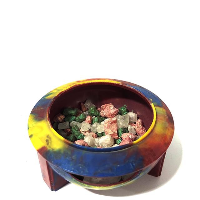 DECORATIVE BOWL-Small Tie-Dyed Bowl w/Colorful Rocks