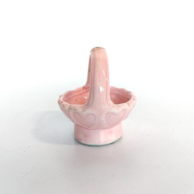 FIGURINE-Small Ceramic Pink Basket w/Hearts