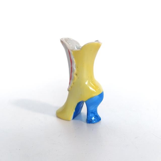 FIGURINE-Yellow/Blue & White Ceramic Boot