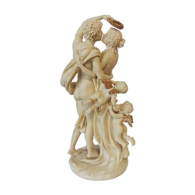 STATUE-Couple Kissing-Man Crowning w/Halo & (3) Cupid Babies