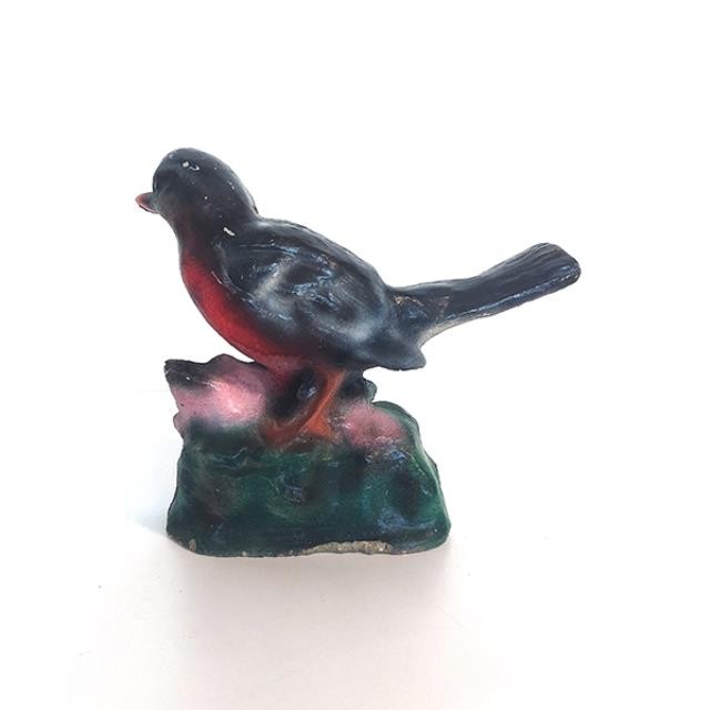 FIGURINE-Gray Bird w/Red Breast on Rock