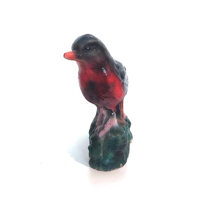 FIGURINE-Gray Bird w/Red Breast on Rock