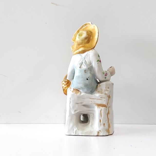FIGURINE-Porcelain Farmer Boy w/Blue Overalls & Basket