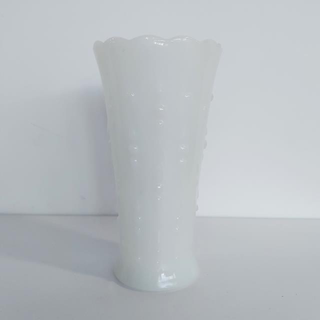 VASE-Slim Milk Glass Vase w/Scalloped Edge