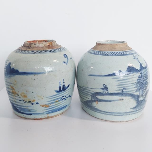 GINGER JAR-Antique Chinese Blue & White Ginger Jar