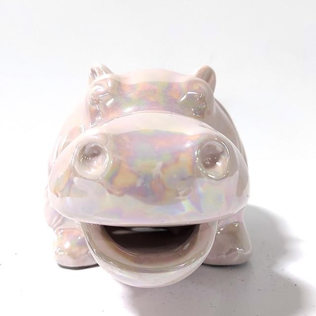 FIGURINE-Pink Iridescent Ceramic Home Fragrance Hippo