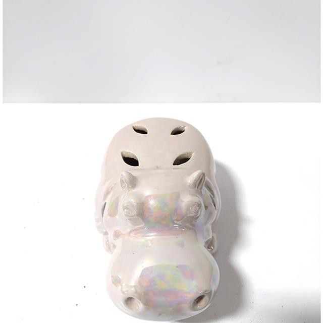 FIGURINE-Pink Iridescent Ceramic Home Fragrance Hippo