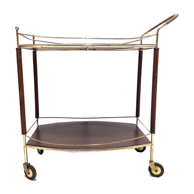 TEA CART-Brown Modern (2) Tier Cart w/Gold Accents