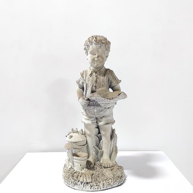 FIGURINE-White Resin Boy w/Striped Shirt-Planting