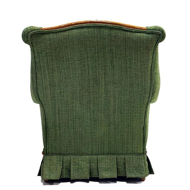 CLUB CHAIR-Green Tweed Inspired Tufted Back w/Wood Accents & Ruffled Skirt