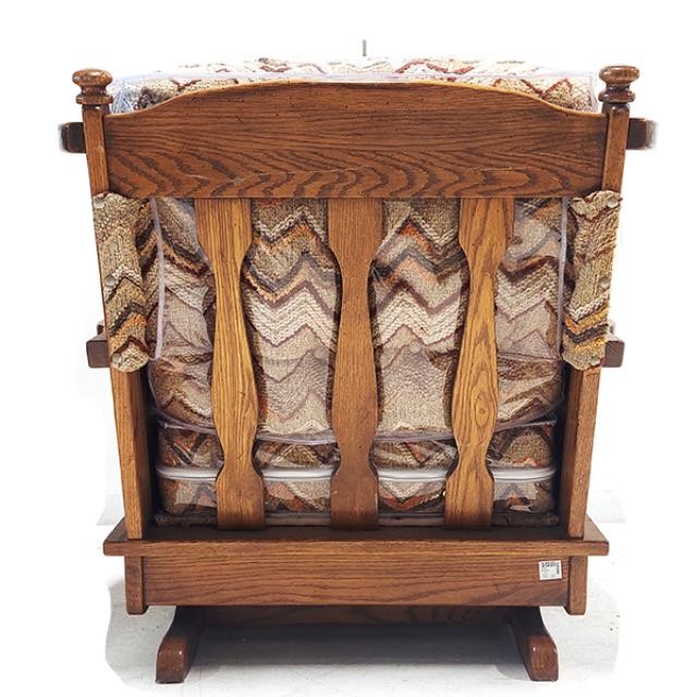 ROCKING CHAIR-70's Oak Turnwood Frame w/Chevron Pattern & Plastic Cover