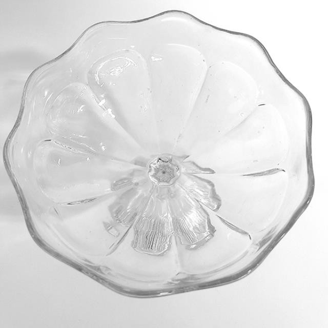 CANDY DISH-Clear Thumb Pressed Glass w/Scalloped Edge