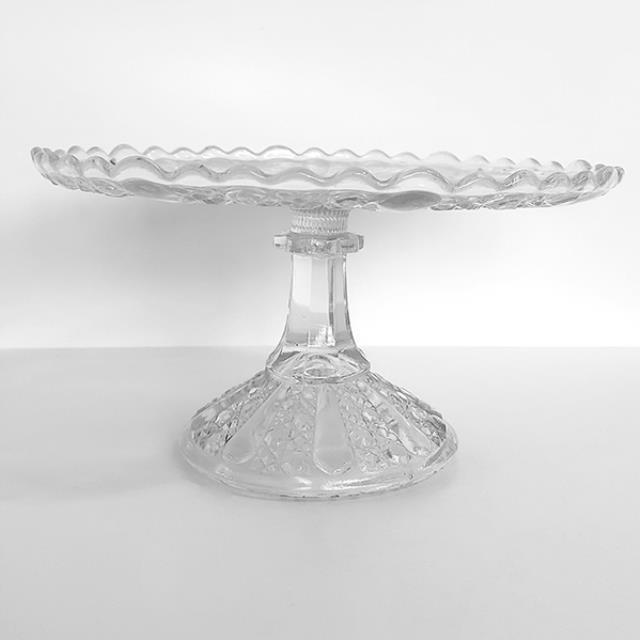 CAKE STAND-Sunburst Pattern-Pressed Glass & Scalloped Edge