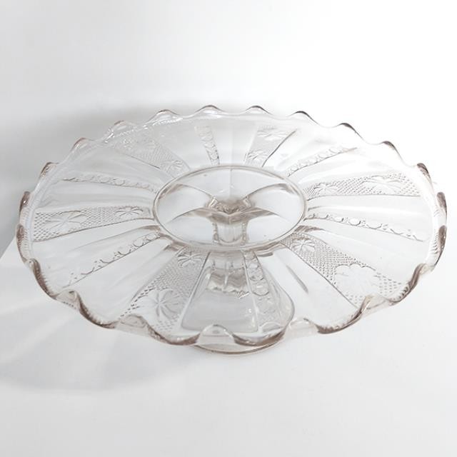 CAKE STAND-Floral Pressed Glass Divider Cake Stand