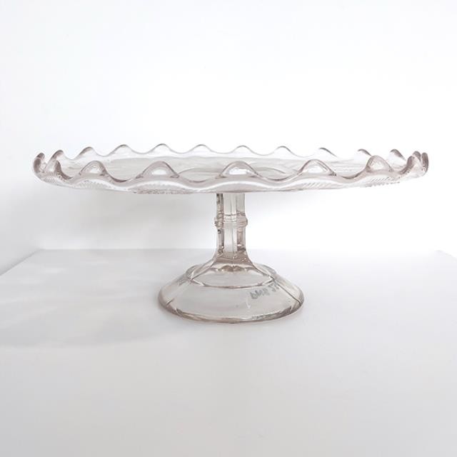 CAKE STAND-Floral Pressed Glass Divider Cake Stand