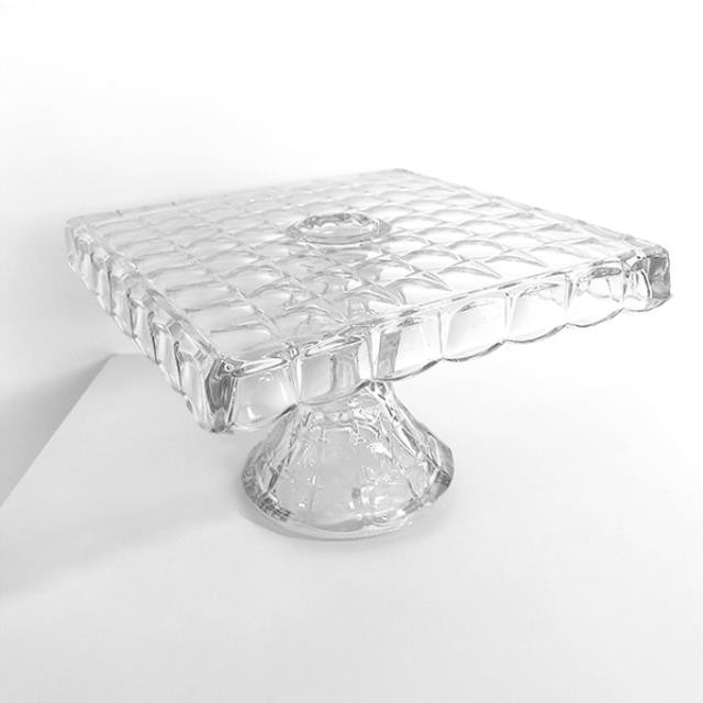 CAKE STAND-Square Glass Thumb Pressed Stand