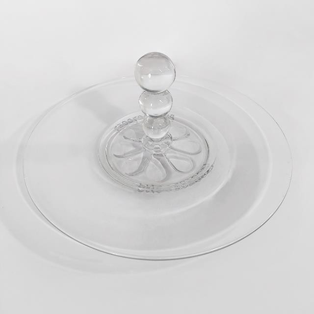 CANDY DISH-Plain Glass Dish w/Beaded Center Handle