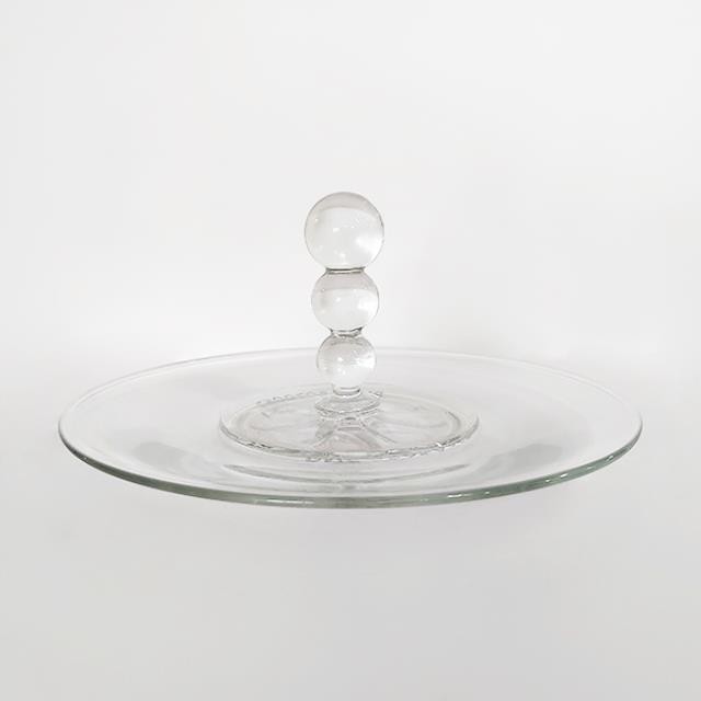 CANDY DISH-Plain Glass Dish w/Beaded Center Handle