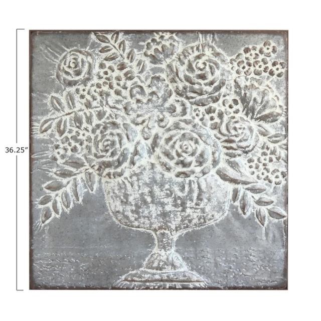 WALL ART-Embossed Metal Floral Design