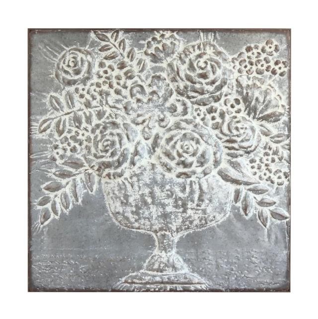 WALL ART-Embossed Metal Floral Design