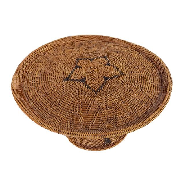 CAKE STAND-Woven Rattan w/Black Accents