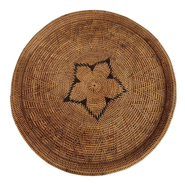 CAKE STAND-Woven Rattan w/Black Accents