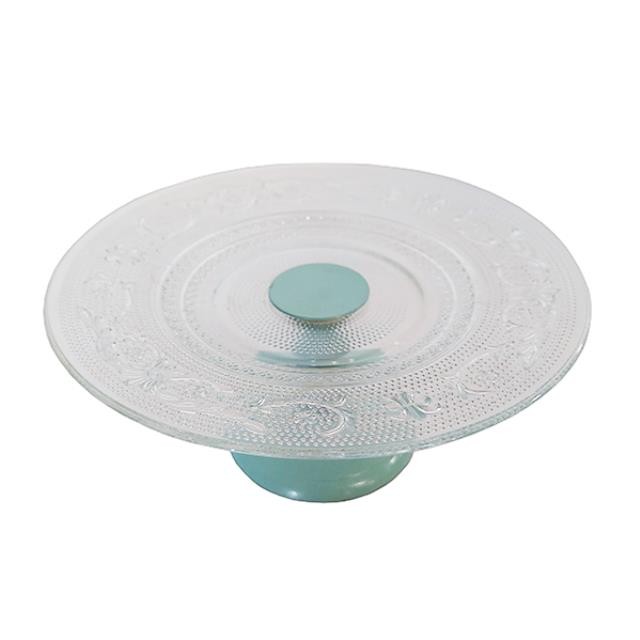 CAKE STAND-Cut Glass w/Light Blue Pedestal