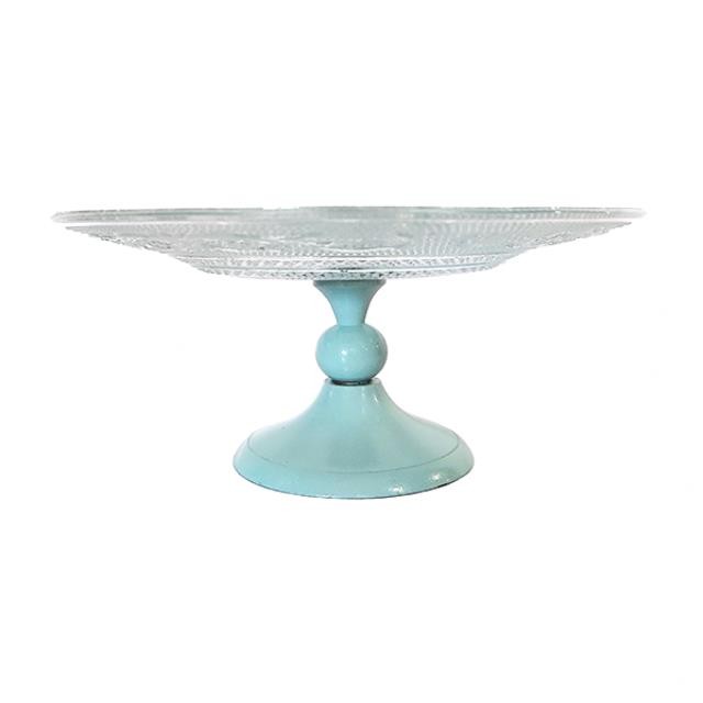 CAKE STAND-Cut Glass w/Light Blue Pedestal