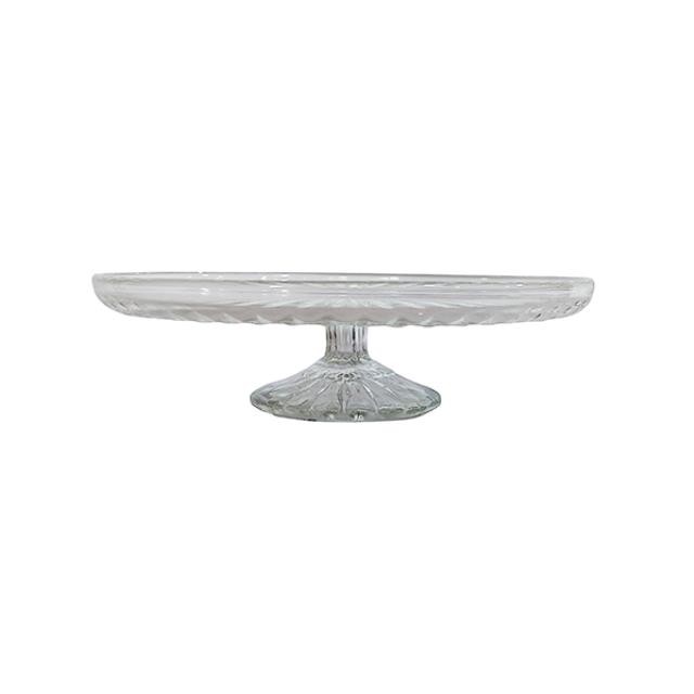 CAKE STAND-Glass w/Floral Inlay & Low Pedestal