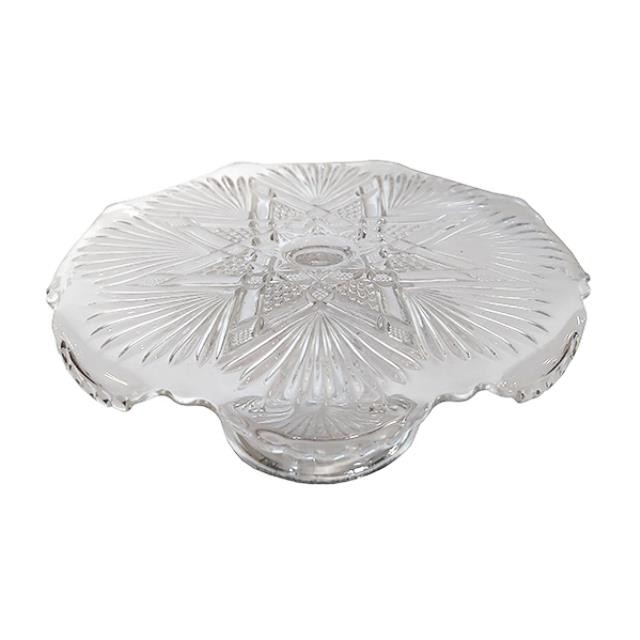 CAKE STAND-Cut Glass Floral Shape w/Dropped Lip